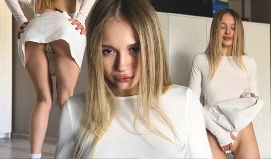 A young blonde fucks doggystyle without even taking off her panties 