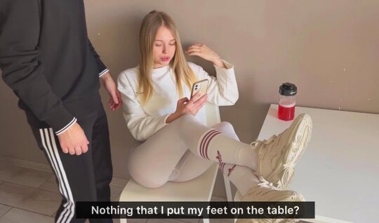 The guy punished the young girlfriend with hard sex in the kitchen 