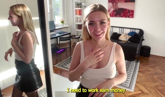 Russian chick sucks her friends cock just for money 