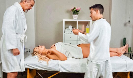 ⁣Blonde cheated on her husband with a young masseur 