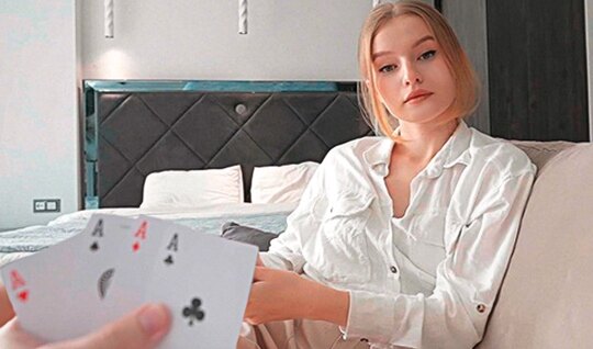 Russian chick lost her wet pussy at cards to her neighbor 