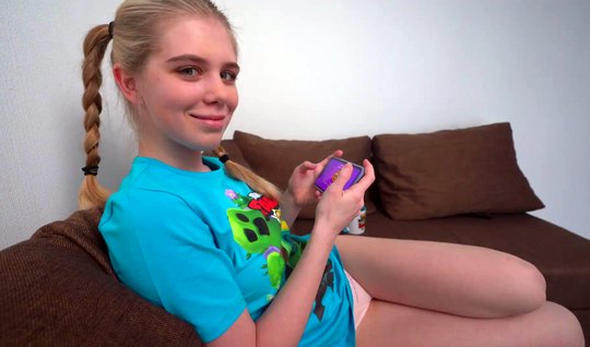 Russian stepsister exposed her smooth pussy for pleasure 