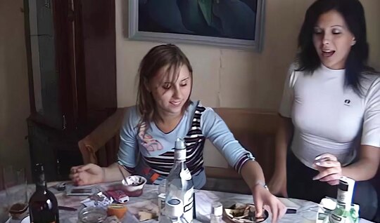 Dr*** Russian chicks had group sex with a friend 
