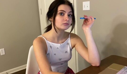 The young sister decided to take a break from studying and suck her brother’s dick 