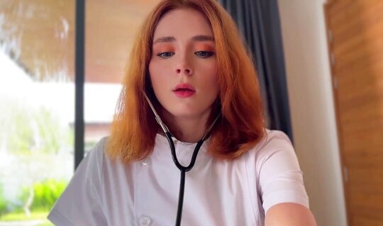 The red-haired girl decided to give a therapeutic blowjob to her friend 