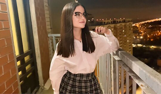 Russian girl with glasses changed her boyfriend with his friend 