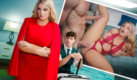 The stepson fucked his busty stepmother-blonde in a cap 