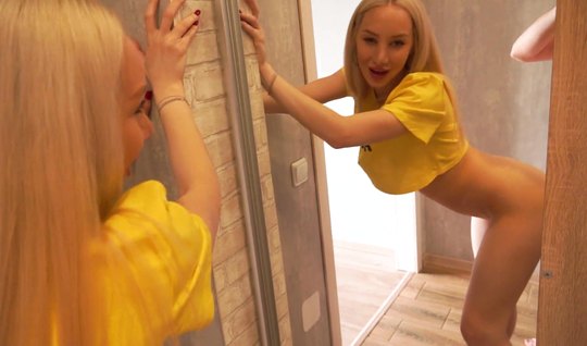 Russian blonde doggy style orgasms during home bang 