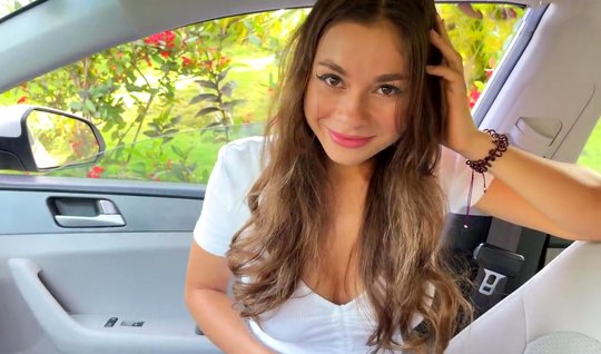 ⁣Russian girl in the car sucks dick and jumps pussy on partners hard dick 