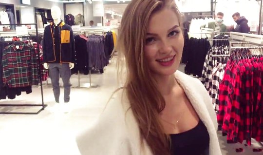Russian girl in public is ready to give blowjob and take cum in mouth 