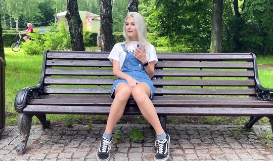 Russian girl in public sucked cock and spread her legs for spanking 