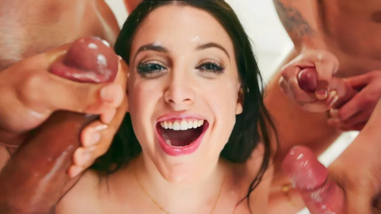Gorgeous Brunette Angela White Enjoys A Blow Bang And A Facial 
