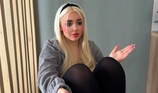 Sad Russian blonde at the sight of a member 