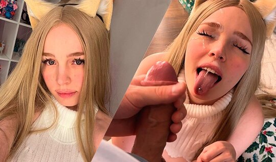 ⁣A young blonde tasted the guy’s sperm with pleasure 