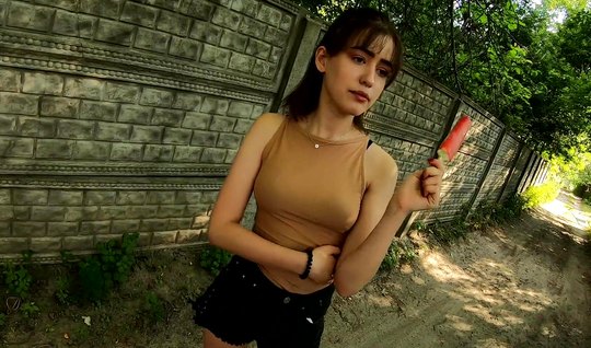 Russian brunette during a pickup cums from a deep vaginal with a friend 