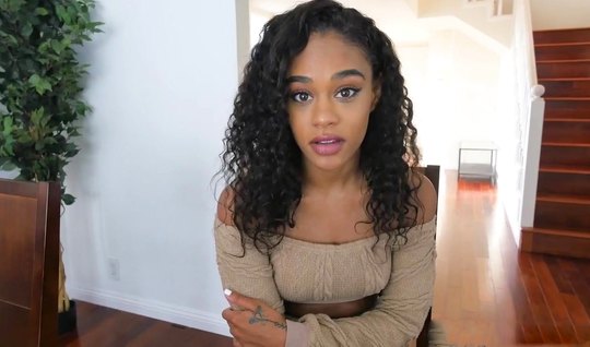First-person mulatto jumps on a dick and cums from vaginal with a white guy 
