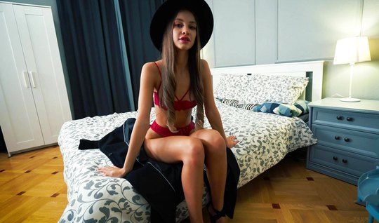 Russian girl in a hat POV has sex and orgasm 