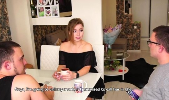 Russian wife is cheating on her husband with his best friend on the table 