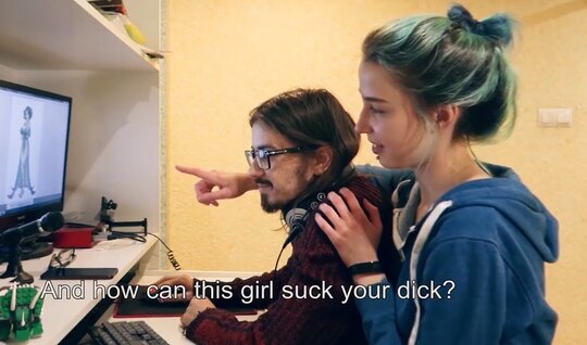Russian girl sucks a strong dick of a nerdy friend and fucks with him 