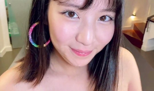 Asian housekeeper sucks cock and fucks with the owner in the kitchen 