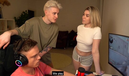 Russian chick quickly cheated on a gamer guy with his friend 