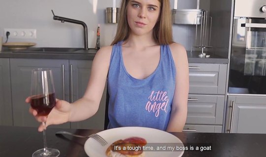 Invited a Russian cutie to dinner and treated her with a strong dick 